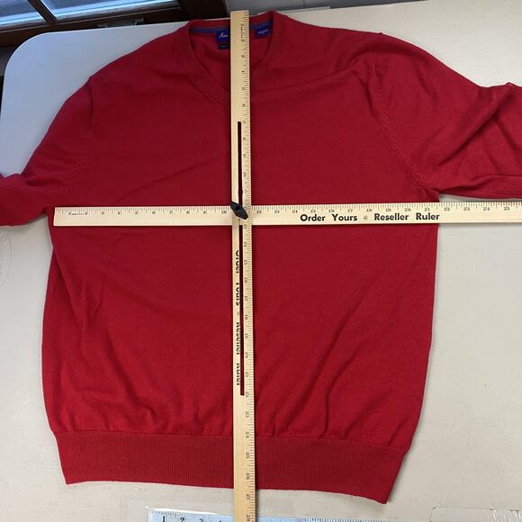 Alan Flusser Sweater Mens XL Red Cotton Cashmere V Neck Old Money Academia Prep - Picture 6 of 11
